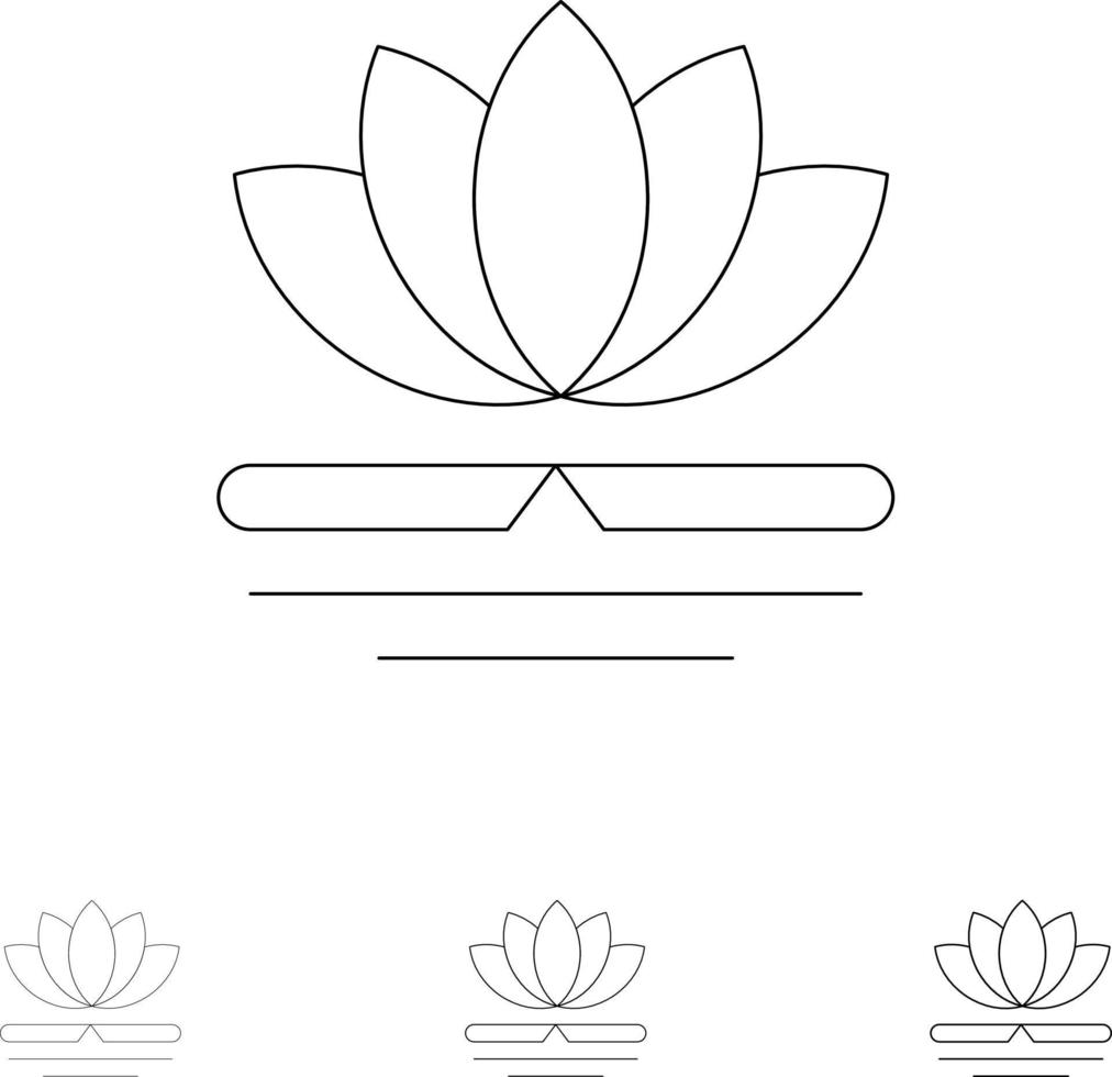 Flower Spa Massage Chinese Bold and thin black line icon set vector