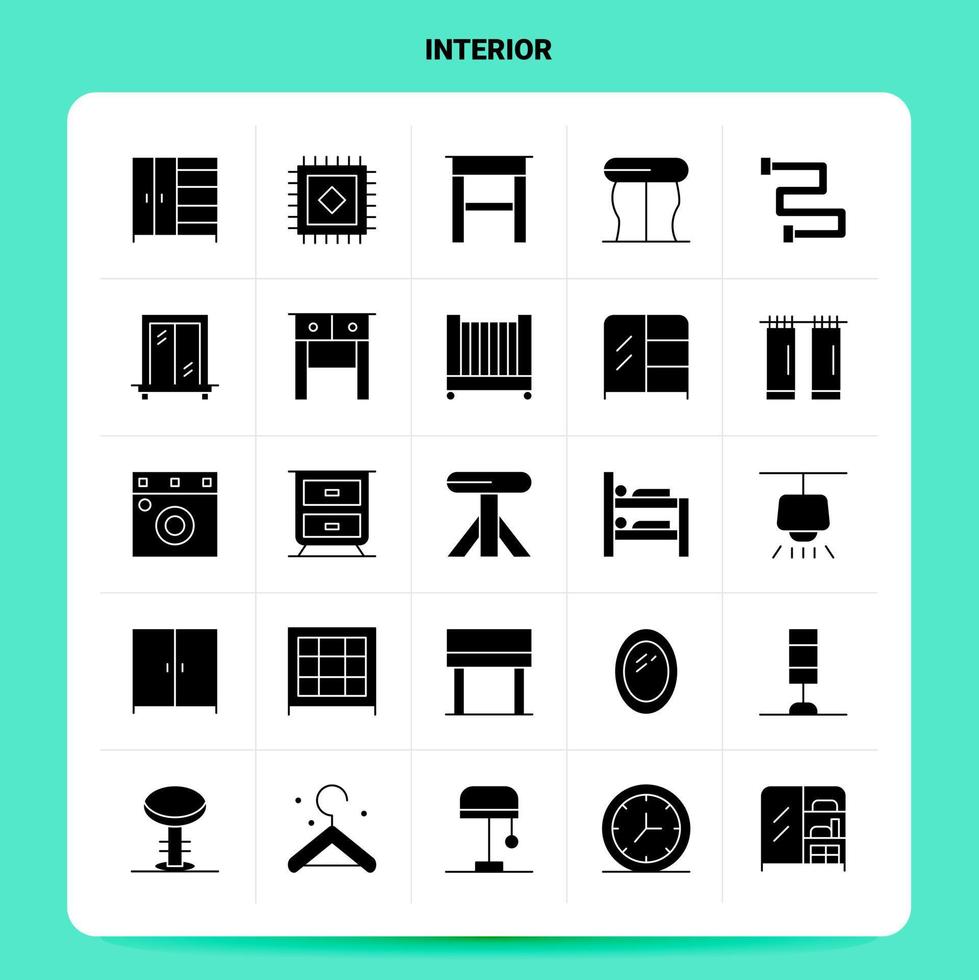 Solid 25 Interior Icon set Vector Glyph Style Design Black Icons Set Web and Mobile Business ideas design Vector Illustration