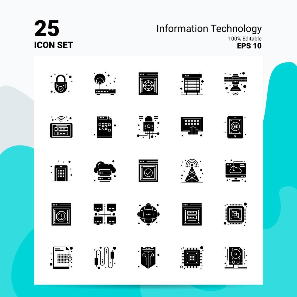 25 conjunto de iconos de tecnología de la información 100 archivos editables eps 10 ideas de concepto de logotipo de empresa diseño de icono de glifo sólido vector