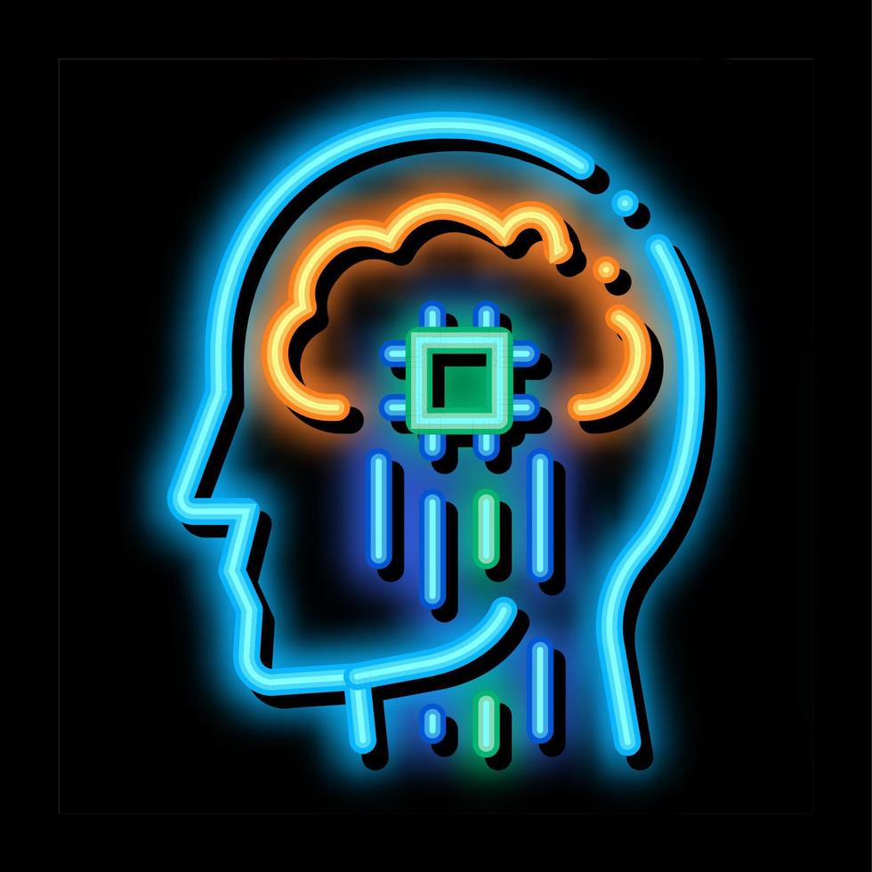 impulsos nerviosos de la cabeza biohacking ilustración de icono de brillo de neón vector