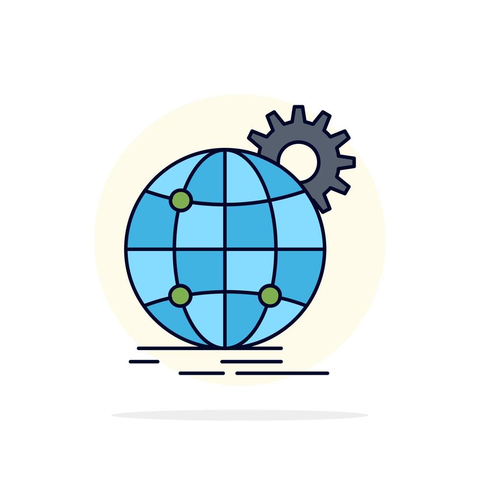 vector de icono de color plano de engranaje de mundo de mundo de negocios internacionales
