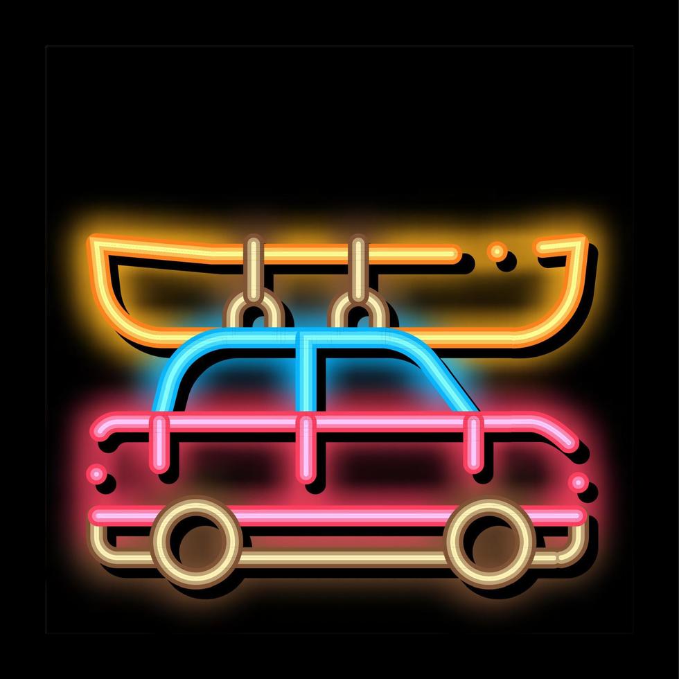 Car Driven Boat Canoeing neon glow icon illustration vector