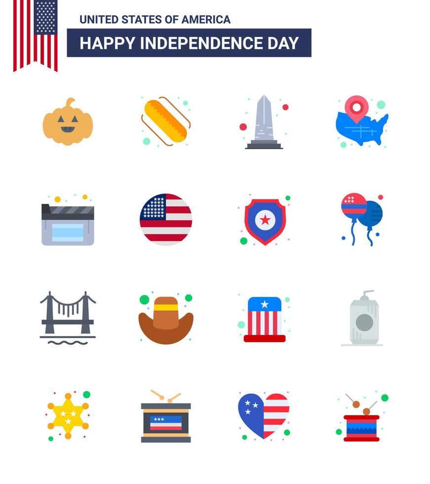 feliz día de la independencia paquete de ee.uu. de 16 pisos creativos de películas ubicación pin vista wisconsin estados elementos de diseño vectorial editables del día de ee.uu. vector