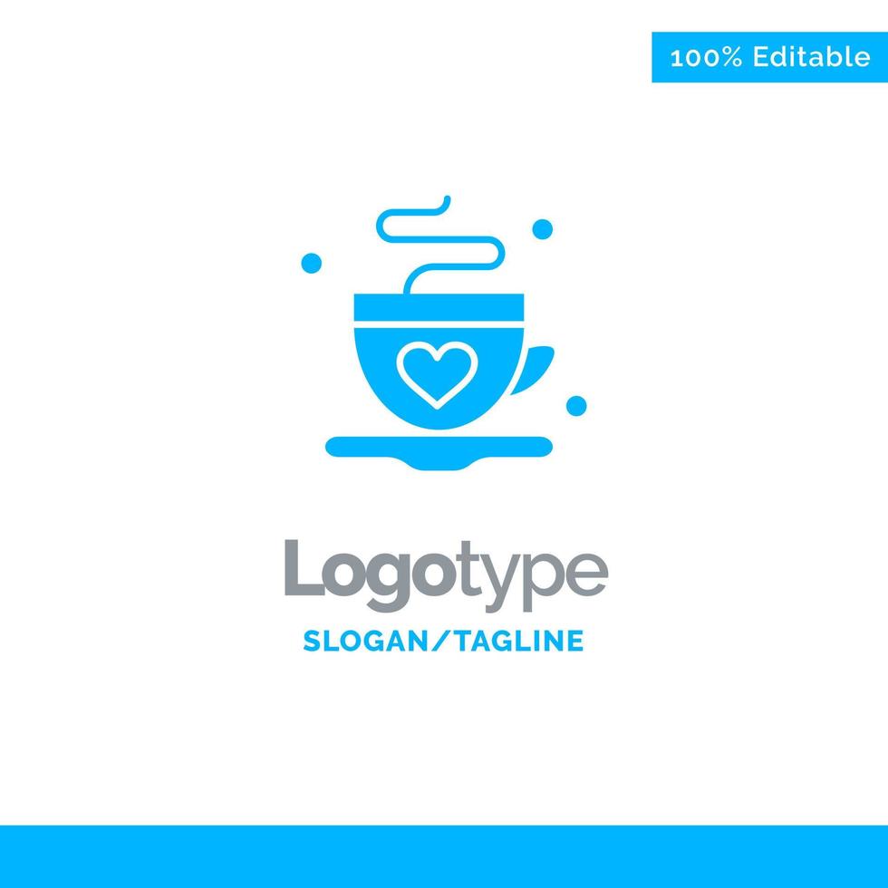 taza café té amor azul sólido logotipo plantilla lugar para eslogan vector