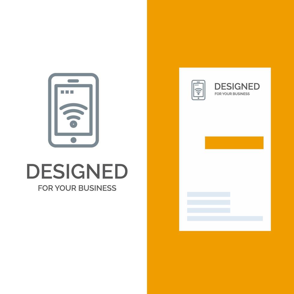 Mobile Sign Service Wifi Grey Logo Design and Business Card Template vector