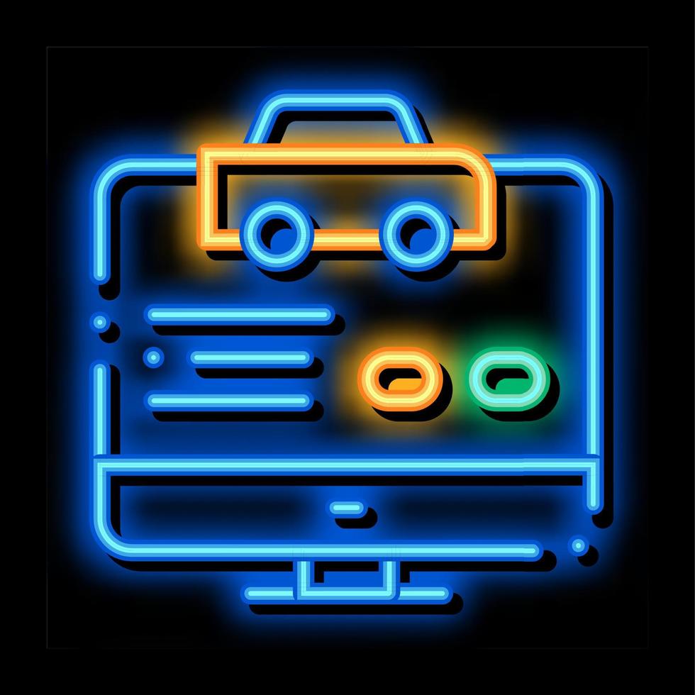sitio de computadora para llamar a taxi en línea ilustración de icono de brillo de neón vector