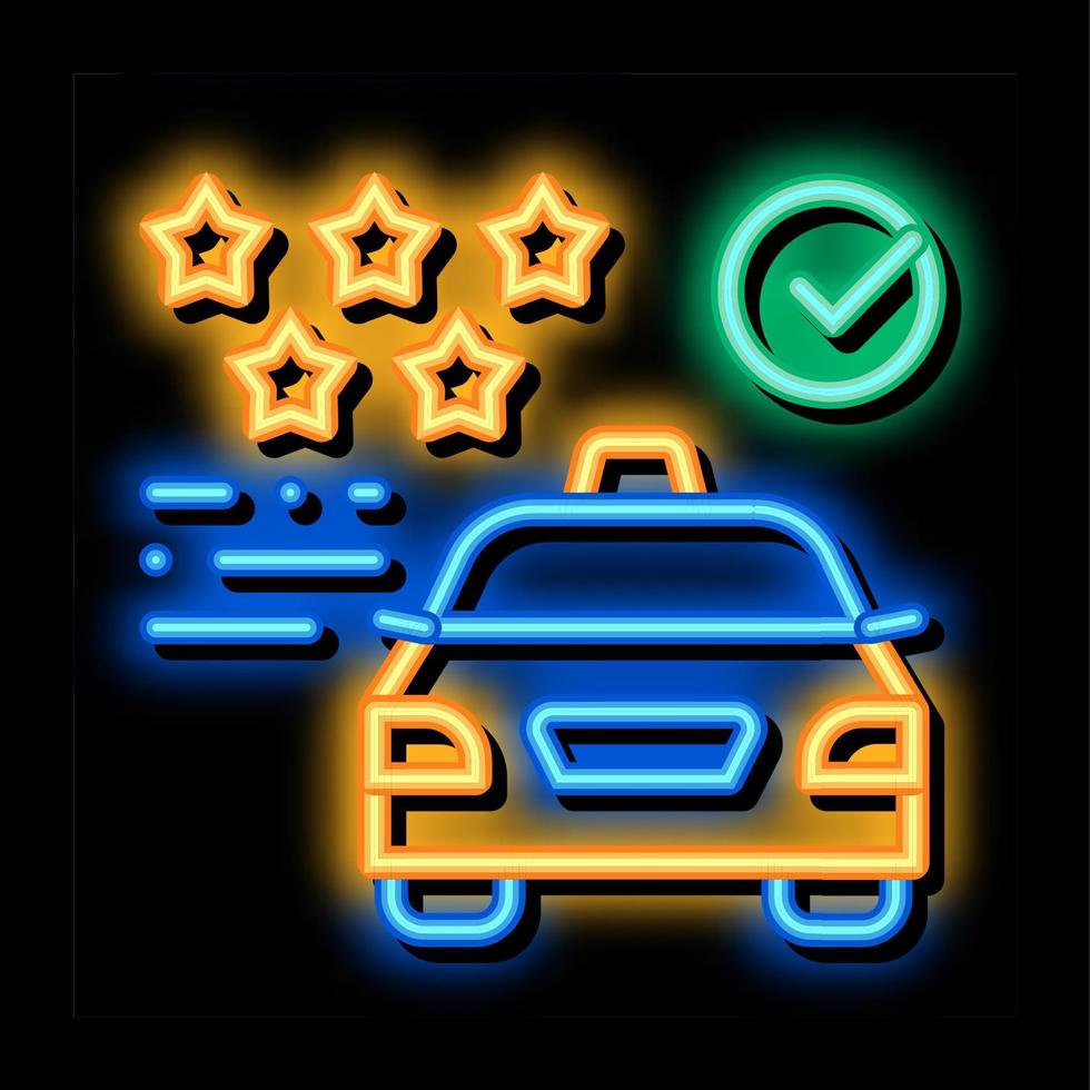 ilustración de icono de brillo de neón en línea de calificación de servicio de taxi vector