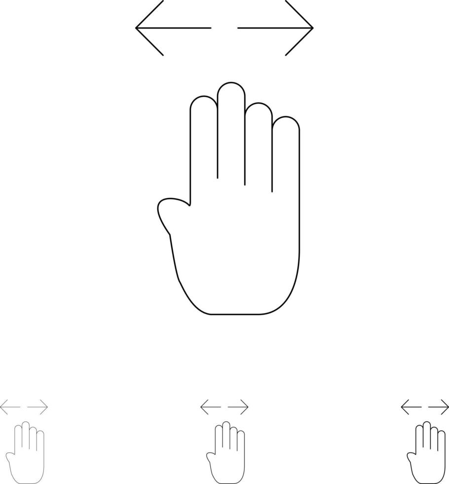 conjunto de iconos de línea negra delgada y en negrita de cuatro manos izquierda derecha vector