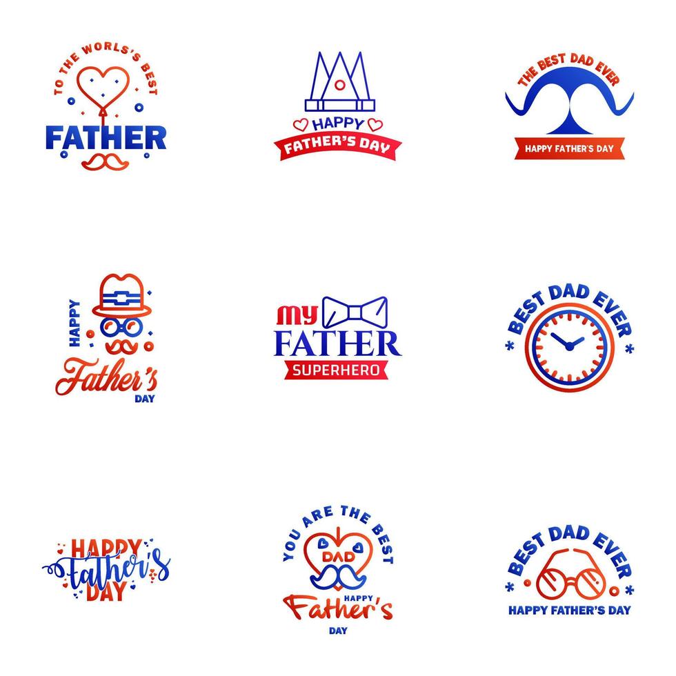Happy fathers day 9 Blue and red typography set Vector emblems Lettering for greeting cards banners tshirt design You are the best dad Editable Vector Design Elements