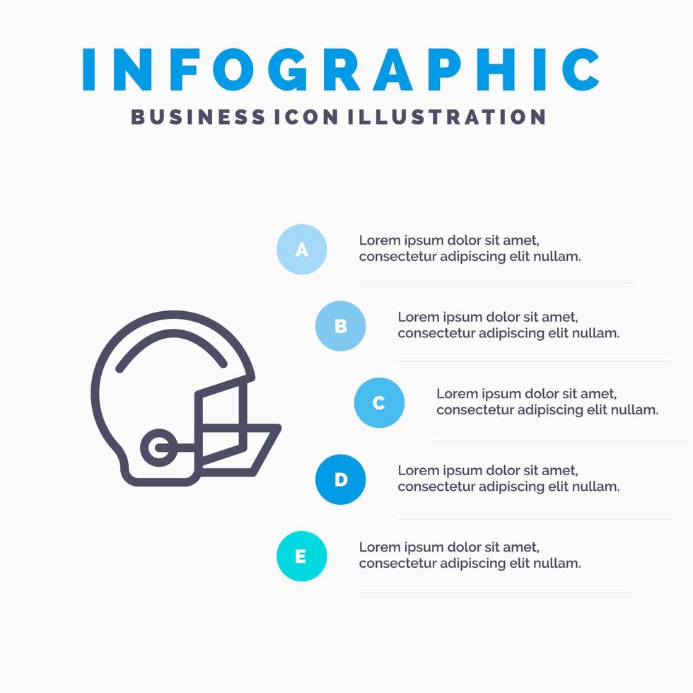 American Equipment Football Helmet Protective Line icon with 5 steps presentation infographics Background vector