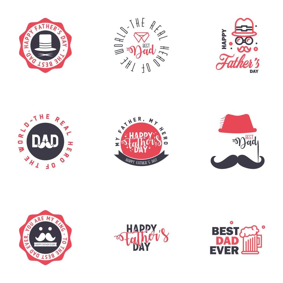 Happy Fathers Day 9 Black and Pink Vector Element Set Ribbons and Labels Editable Vector Design Elements