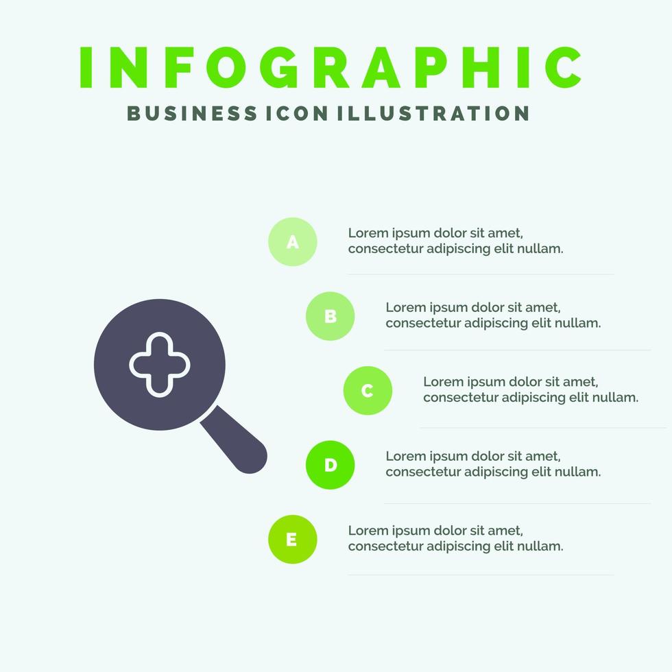 búsqueda ampliada más infografías de iconos sólidos Fondo de presentación de 5 pasos vector