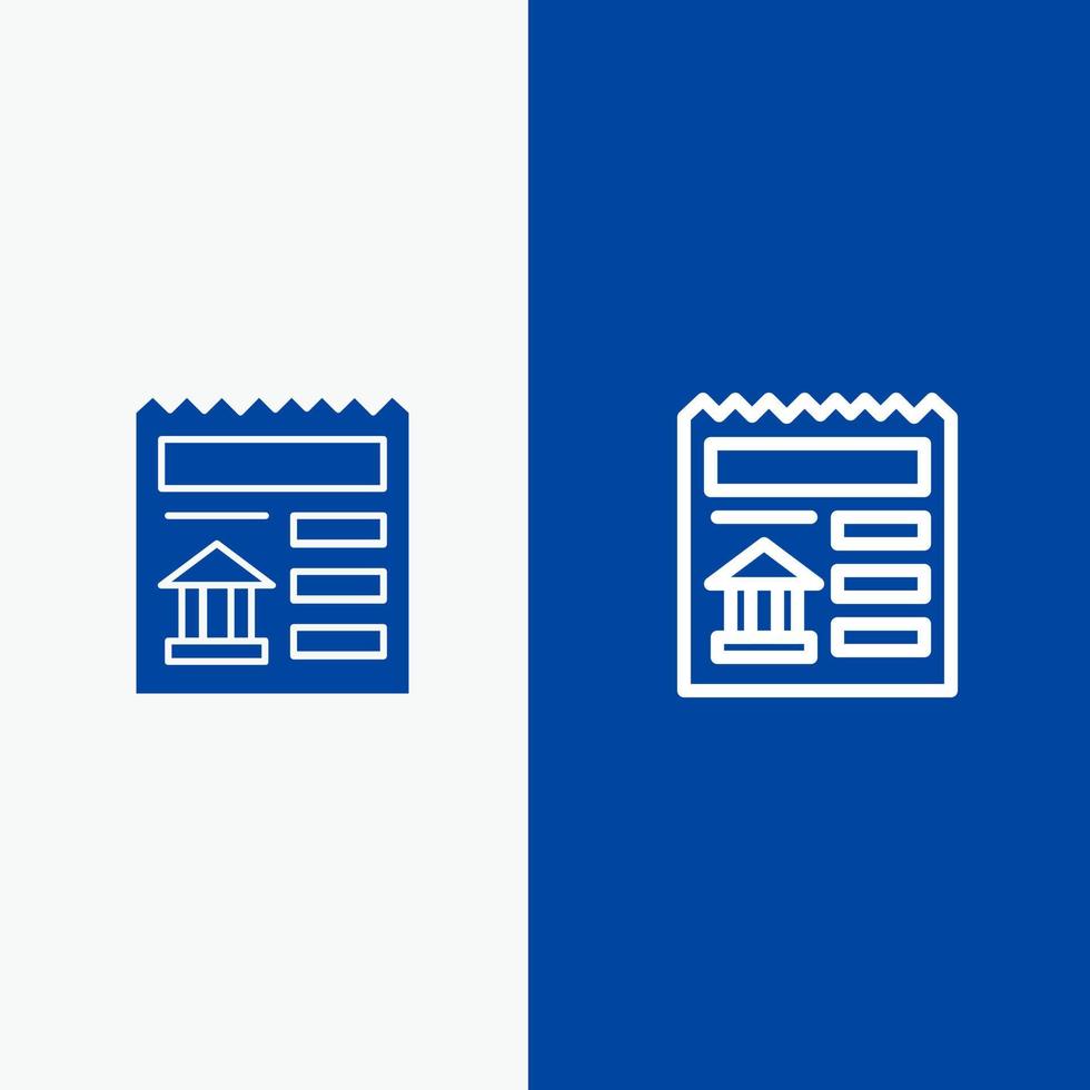 documento básico interfaz de usuario línea bancaria y glifo icono sólido línea de banner azul y glifo icono sólido banner azul vector