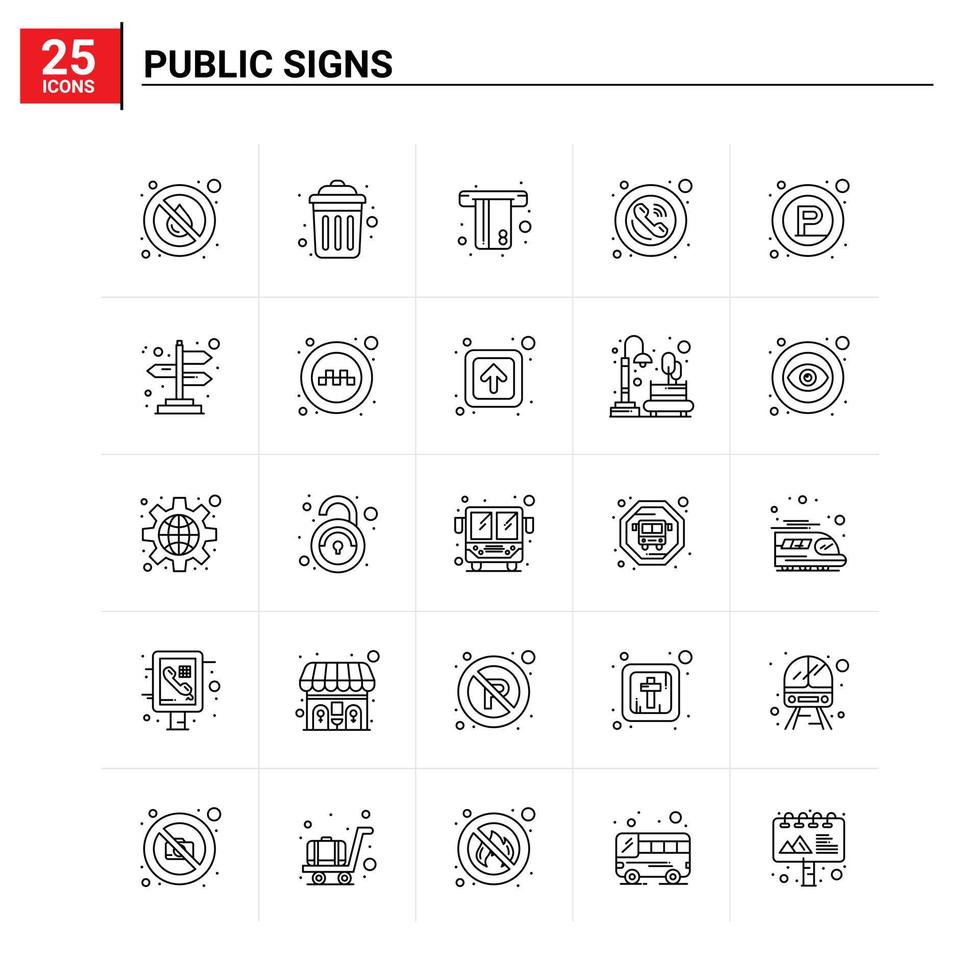 25 Public Signs icon set vector background