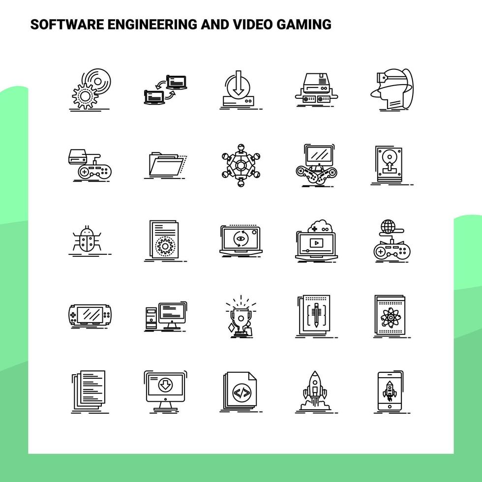Set of Software Engineering And Video Gaming Line Icon set 25 Icons Vector Minimalism Style Design Black Icons Set Linear pictogram pack