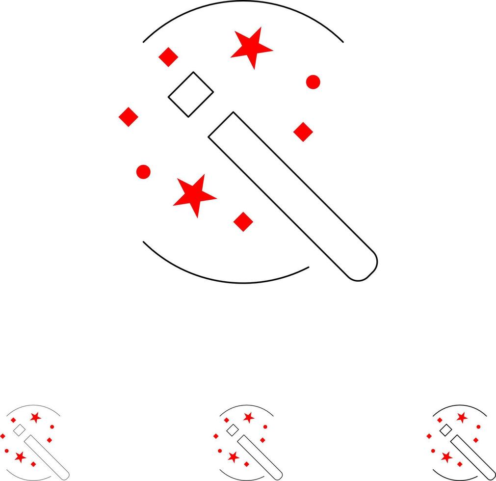 Tricks Solution Magic Stick Bold and thin black line icon set vector