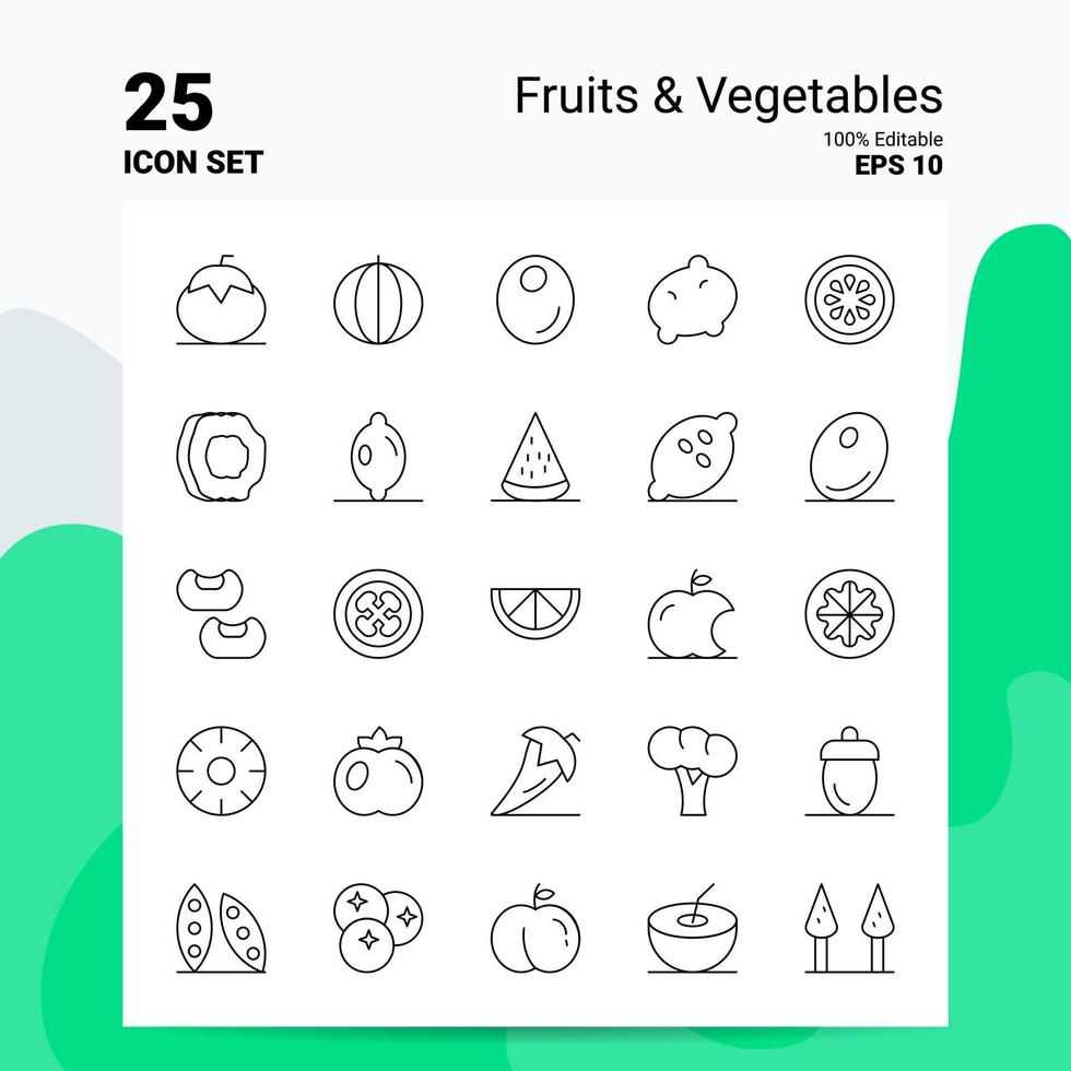 25 Fruits Vegetables Icon Set 100 Editable EPS 10 Files Business Logo Concept Ideas Line icon design vector
