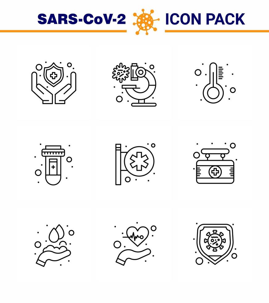 Coronavirus Prevention Set Icons 9 Line icon such as medical center hospital sign medicine virus test viral coronavirus 2019nov disease Vector Design Elements