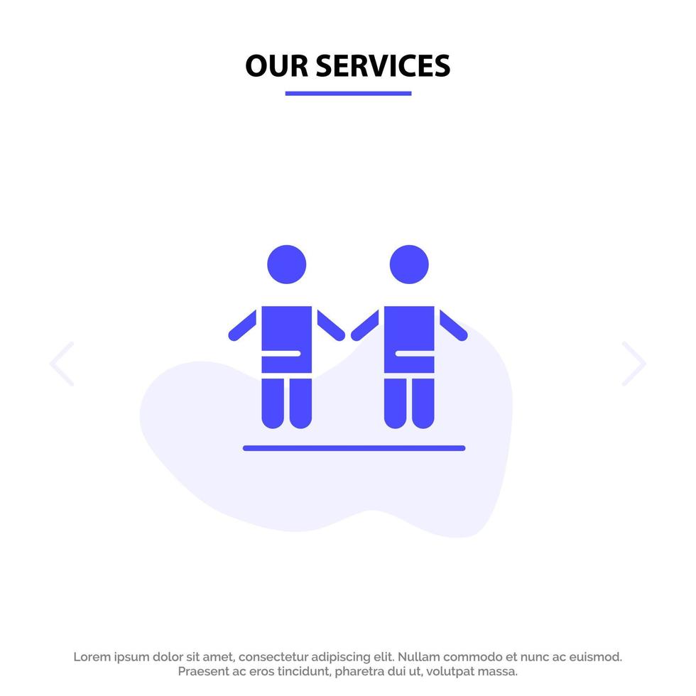 nuestros servicios mejores amigos grupo de amistad icono de glifo sólido plantilla de tarjeta web vector