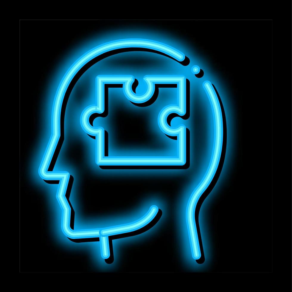 detalle del rompecabezas en la ilustración del icono del resplandor de neón de la mente de la silueta del hombre vector