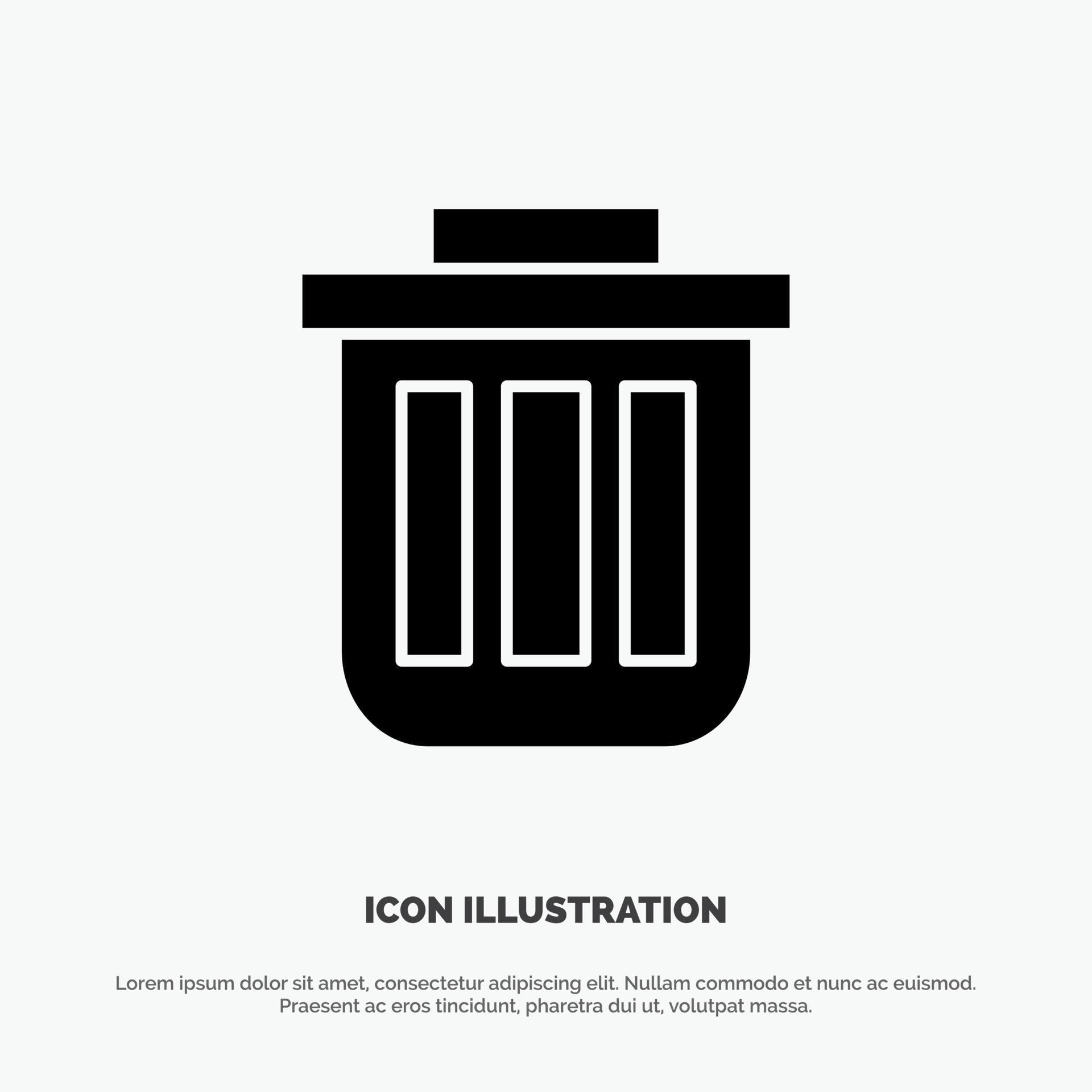 Trash Basket Bin Can Container Dustbin Office solid Glyph Icon vector