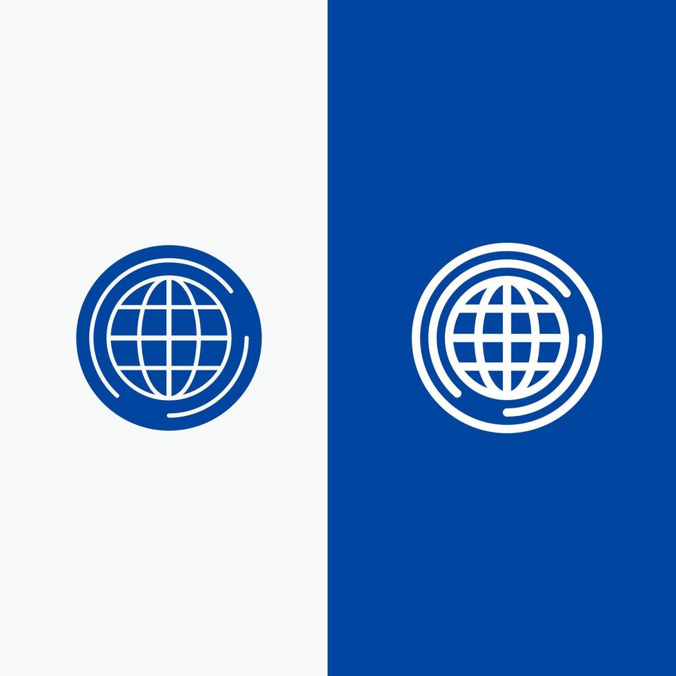 globo terráqueo línea de pensamiento grande y glifo icono sólido bandera azul línea y glifo icono sólido bandera azul vector