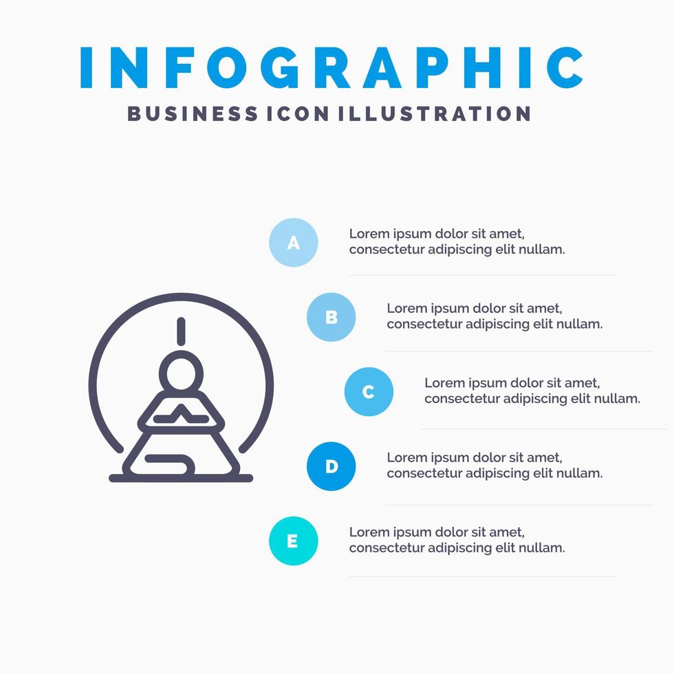 concentración mental concentración meditación mental mente línea icono con 5 pasos presentación infografía antecedentes vector