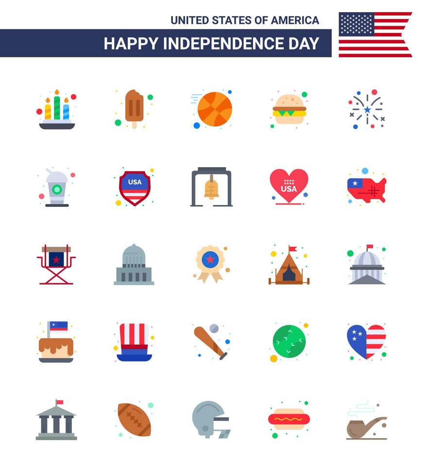Stock Vector Icon Pack of American Day 25 Flat Signs and Symbols for cola usa sports american firework Editable USA Day Vector Design Elements