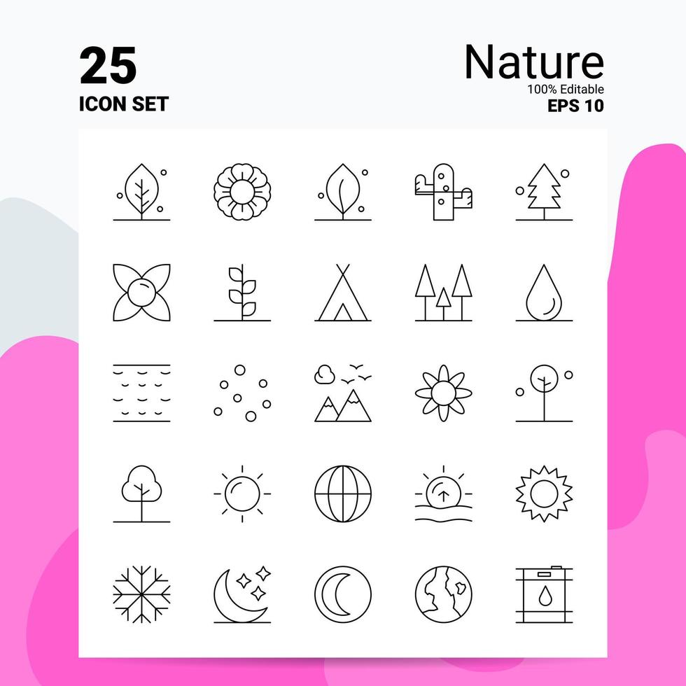 25 conjunto de iconos de naturaleza 100 archivos eps 10 editables concepto de logotipo de empresa ideas diseño de icono de línea vector