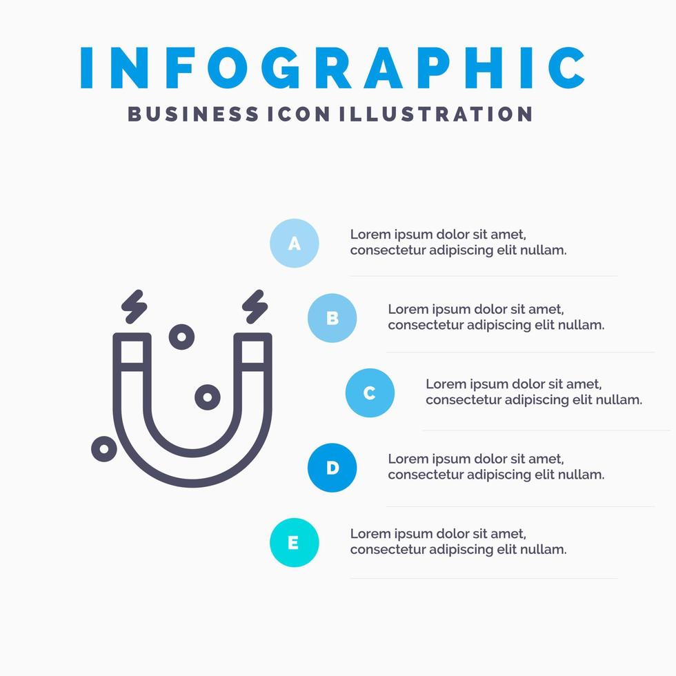 icono de línea de ciencia de imán de educación con fondo de infografía de presentación de 5 pasos vector