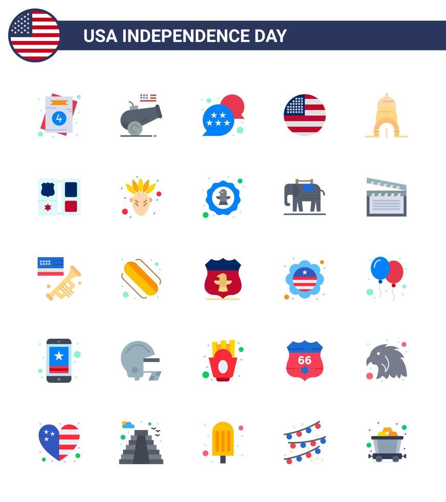 25 estados unidos signos planos celebración del día de la independencia símbolos de construcción bandera de estados unidos acción de gracias elementos de diseño de vector de día de estados unidos editables estadounidenses