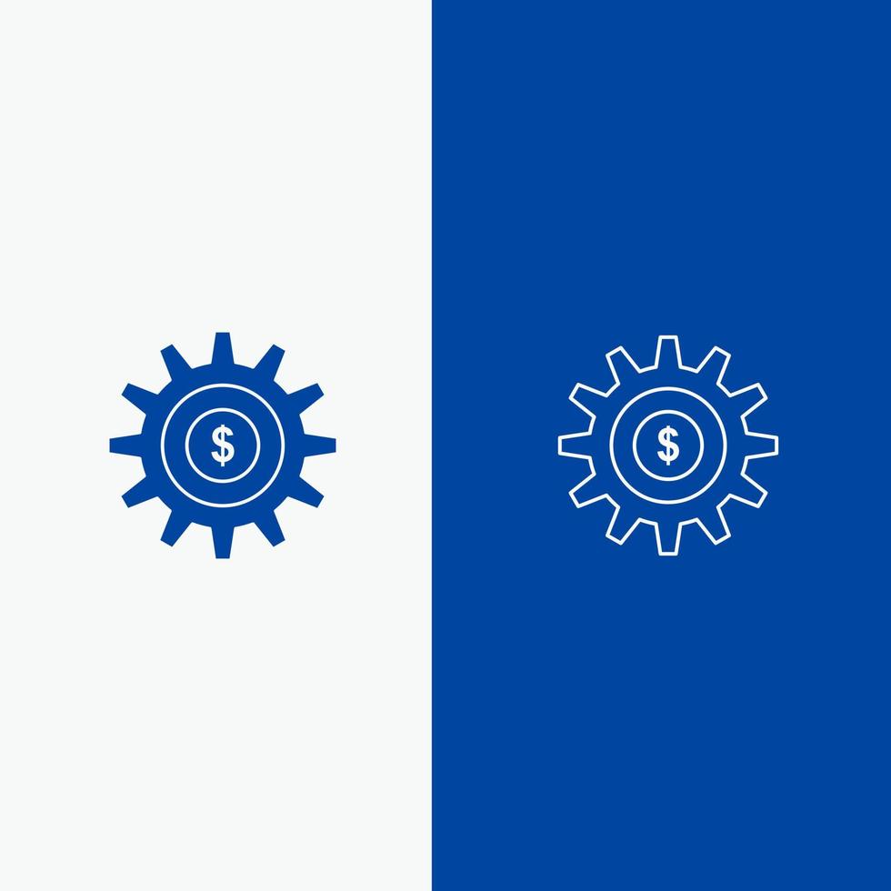 Gear Setting Money Success Line and Glyph Solid icon Blue banner Line and Glyph Solid icon Blue banner vector