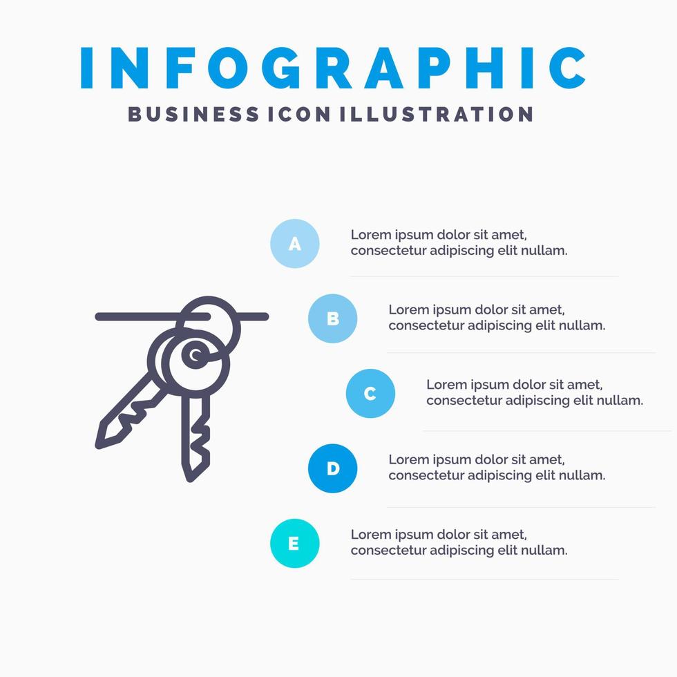 Hotel Key Room Keys Blue Infographics Template 5 Steps Vector Line Icon template