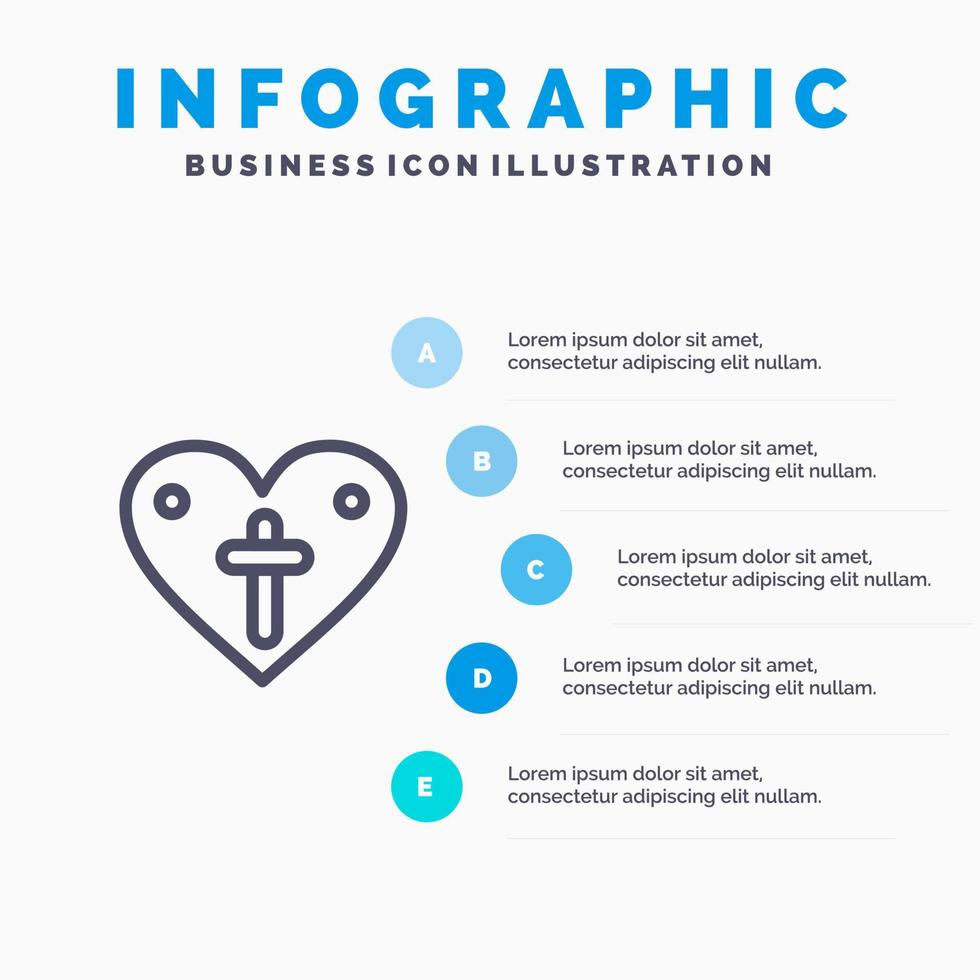 corazón amor pascua ama línea icono con 5 pasos presentación infografía fondo vector