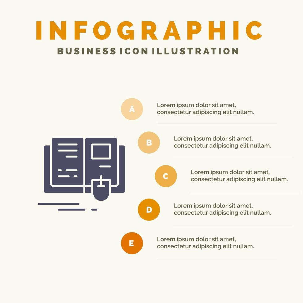 libro educación conocimiento ratón sólido icono infografía 5 pasos presentación antecedentes vector