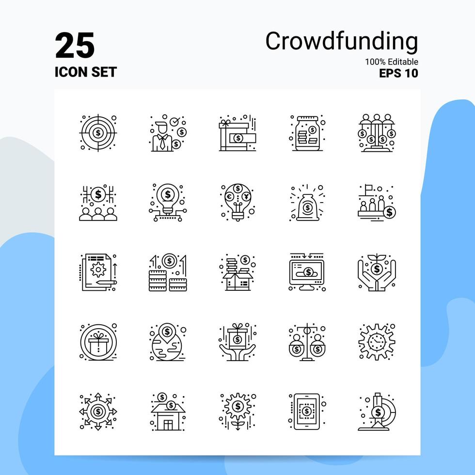 25 Crowdfunding Icon Set 100 Editable EPS 10 Files Business Logo Concept Ideas Line icon design vector