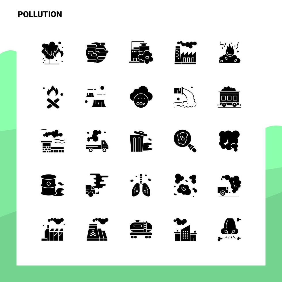 25 conjunto de iconos de contaminación plantilla de ilustración de vector de icono de glifo sólido para ideas web y móviles para empresa comercial