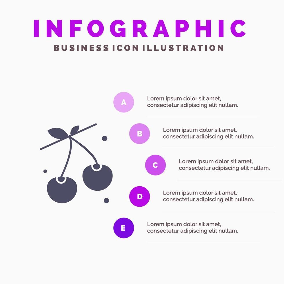 Berry Cherry Food Spring Solid Icon Infographics 5 Steps Presentation Background vector