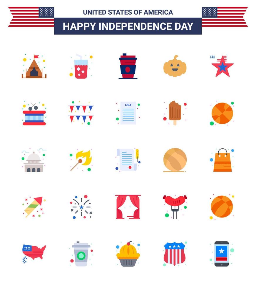 Editable Vector Flat Pack of USA Day 25 Simple Flats of usa american drink star american Editable USA Day Vector Design Elements