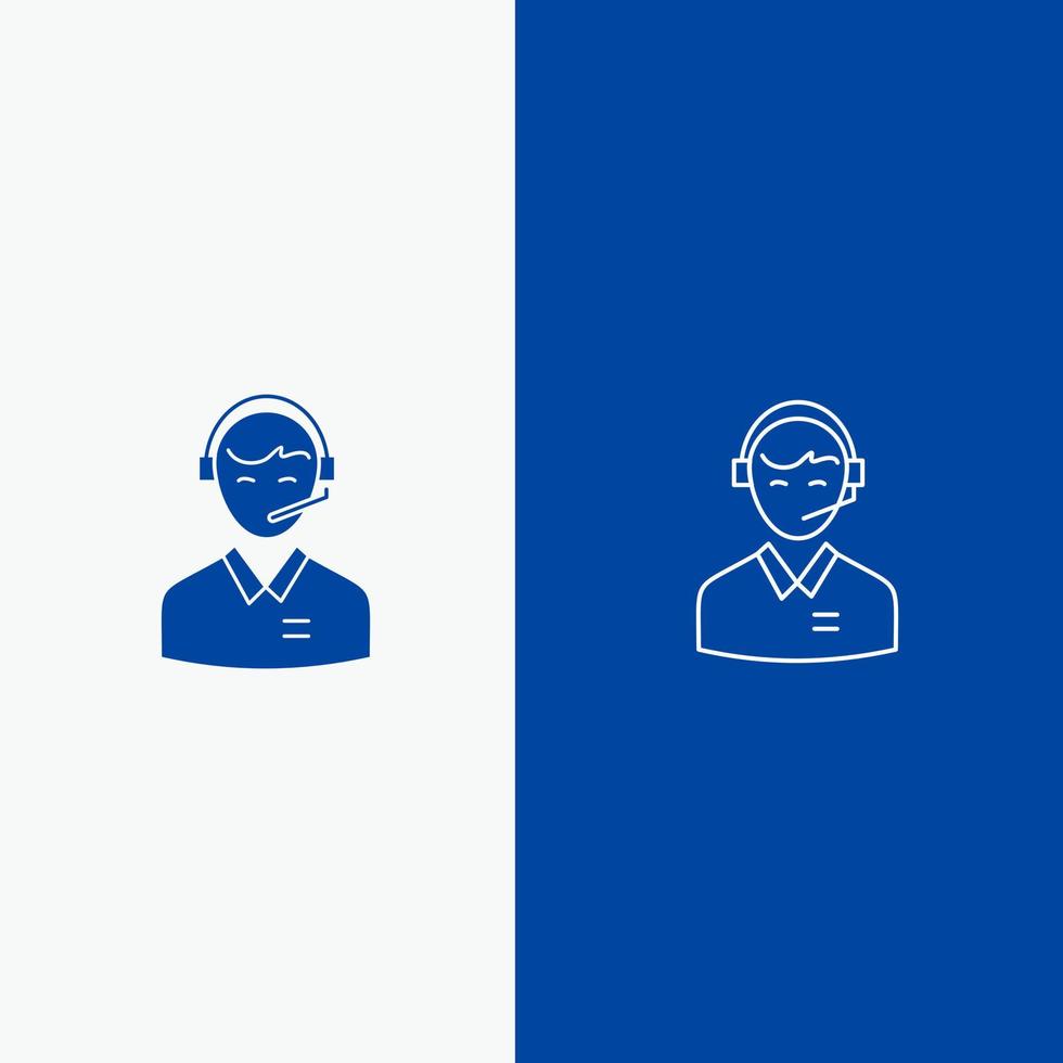 Support Business Consulting Customer Man Online Consultant Service Line and Glyph Solid icon Blue banner Line and Glyph Solid icon Blue banner vector