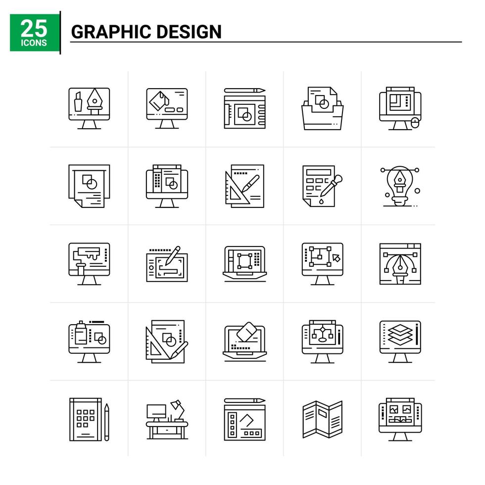 25 Graphic Design icon set vector background