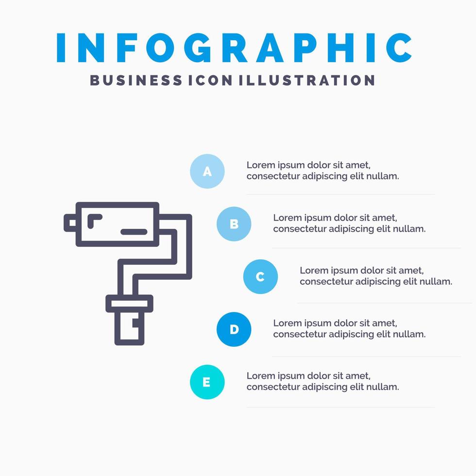 Paint Roller Brush Painter Tool Line icon with 5 steps presentation infographics Background vector