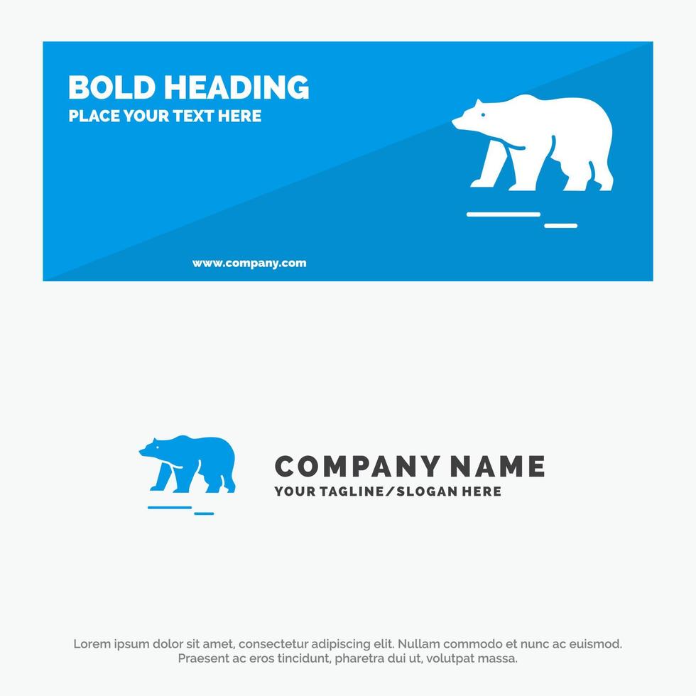 banner de sitio web de icono sólido de canadá polar de oso animal y plantilla de logotipo de empresa vector