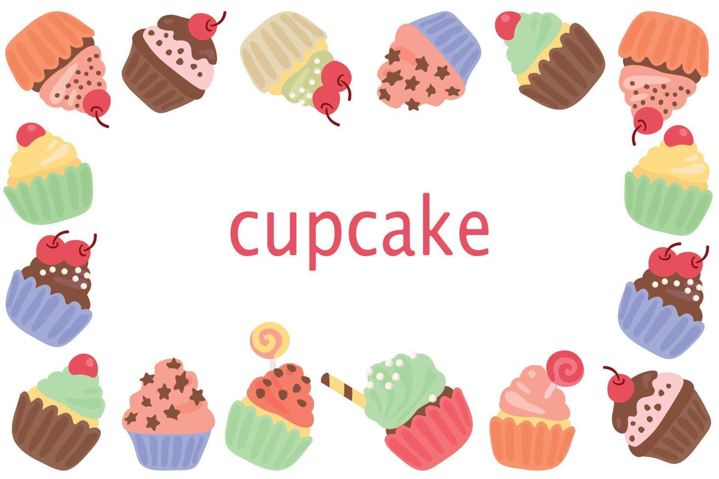 Background of delicious cupcakes. Dessert vector illustration design.