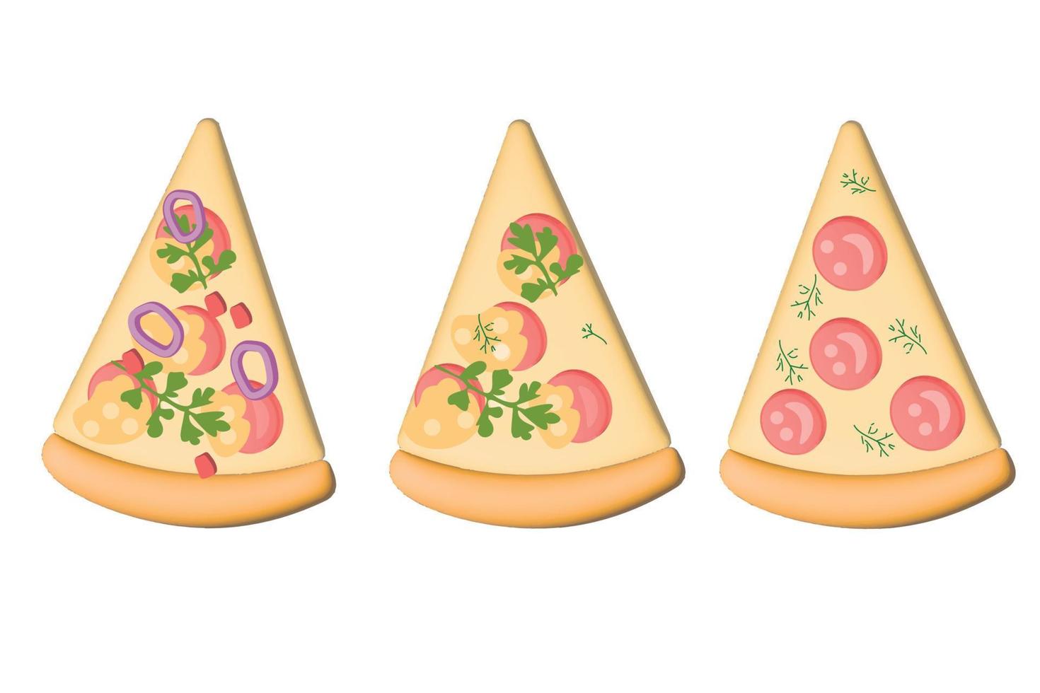 Vector pepperoni pizza slice. Fast food Illustration.