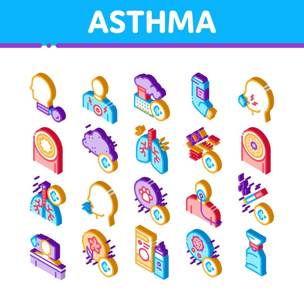 Asthma Sick Allergen Isometric Icons Set Vector