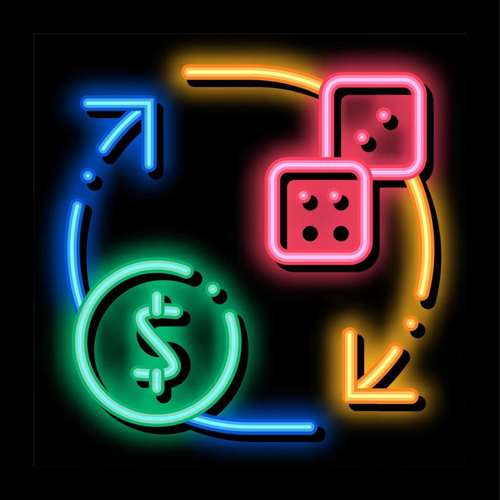 Exchange Sign of Dice for Money Betting And Gambling neon glow icon illustration vector