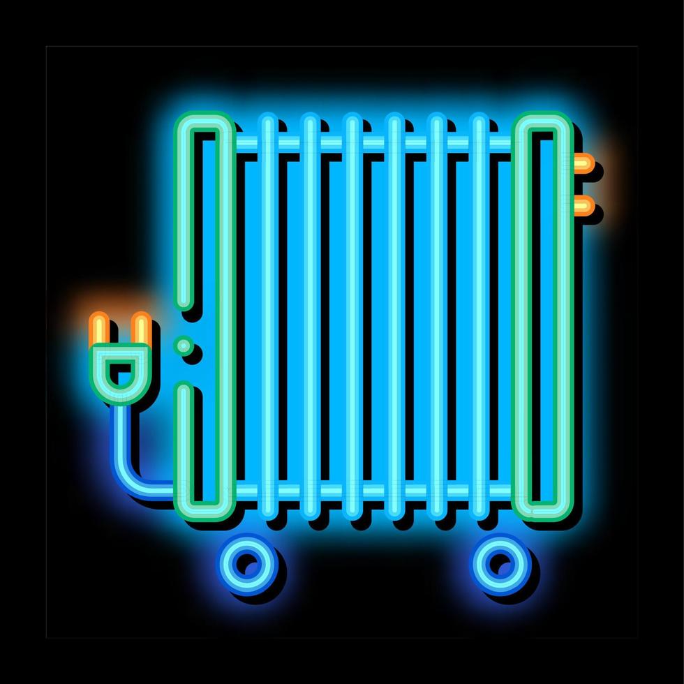 ilustración de icono de brillo de neón de sistema de calefacción de radiador de aceite portátil vector