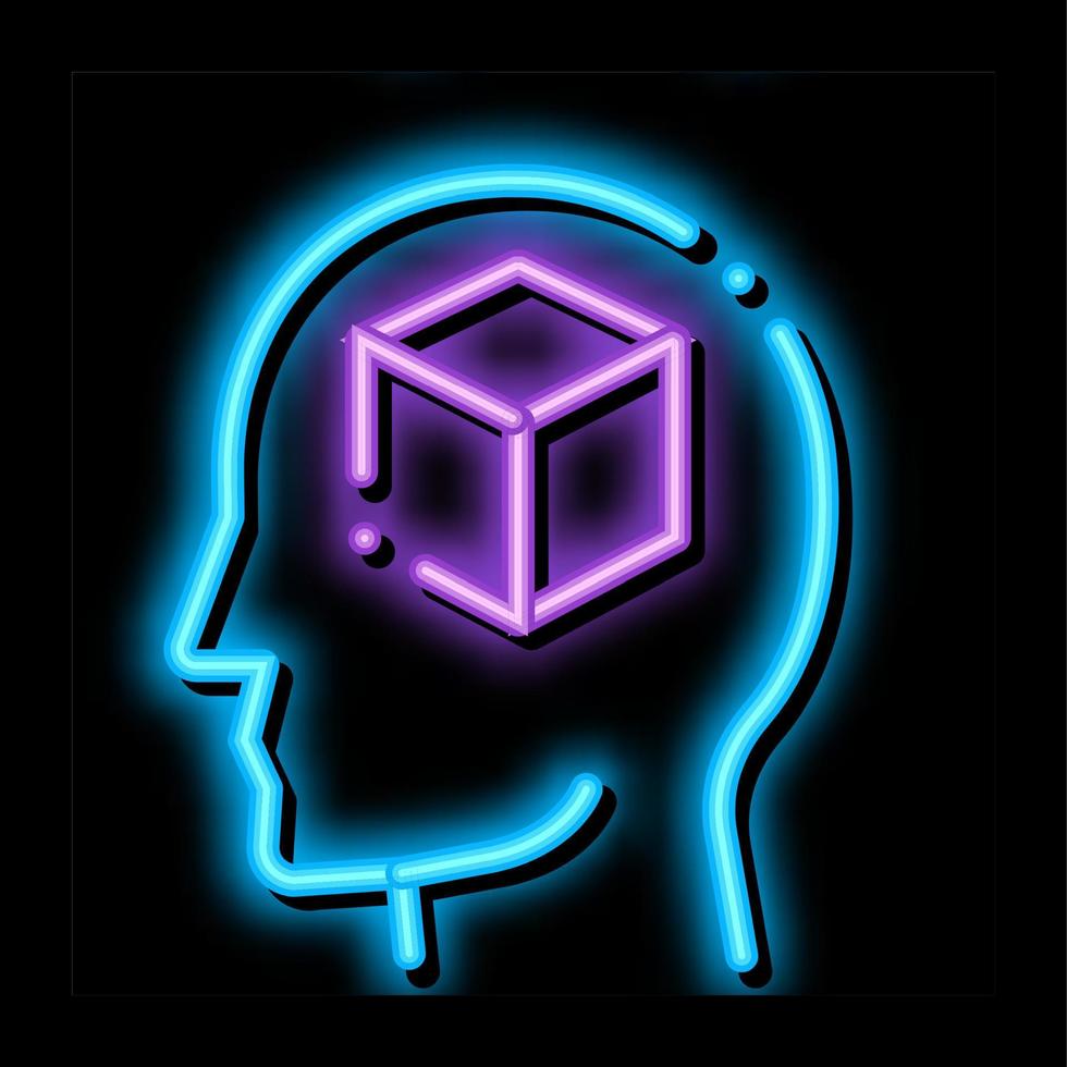Cube Figure In Man Silhouette Mind neon glow icon illustration vector