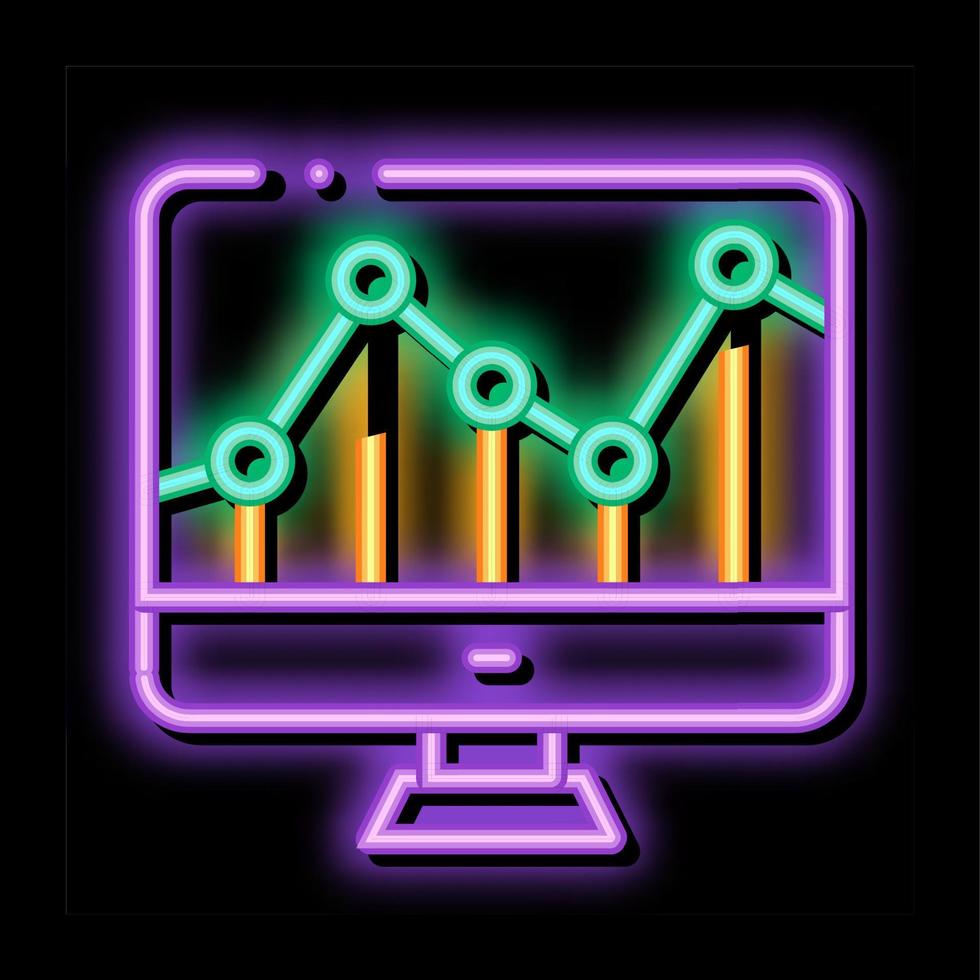 gráfico en el monitor de la computadora ilustración de icono de brillo de neón financiero vector